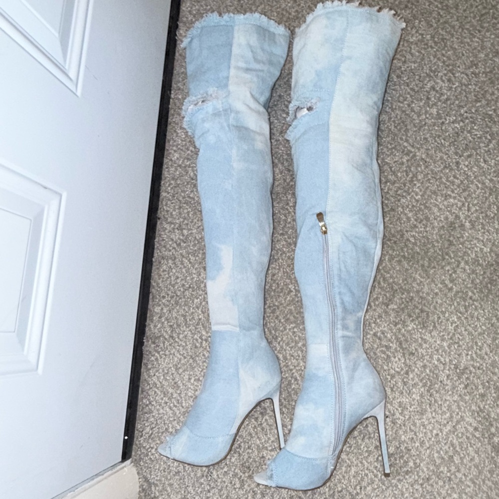 Liliana Light Blue Over-the-Knee Boots - Picture 7 of 16